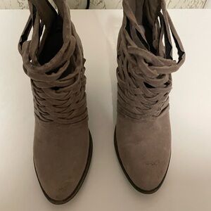 Women's Taupe Suede Braided Ankle Boots